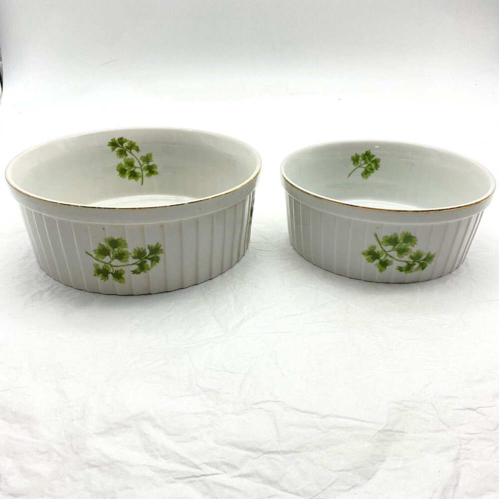 Vintage Andrea By Sadek Parsley Souffle Casserole Set Of 2 Oven To Table No Lids